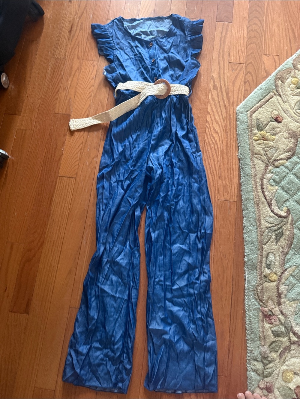 Blue Wide-Leg Jumpsuit with Belt